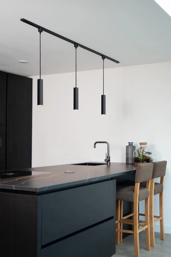 Lucide TRACK FLORIS pendant - 1-circuit Track lighting system - 1xGU10 - Black (Extension) - atmosphere 1